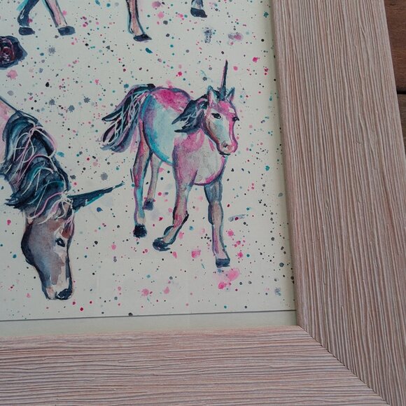 Original Watercolor - Galaxy Pink Unicorns on a Splatter Confetti Background - Picture 5 of 7